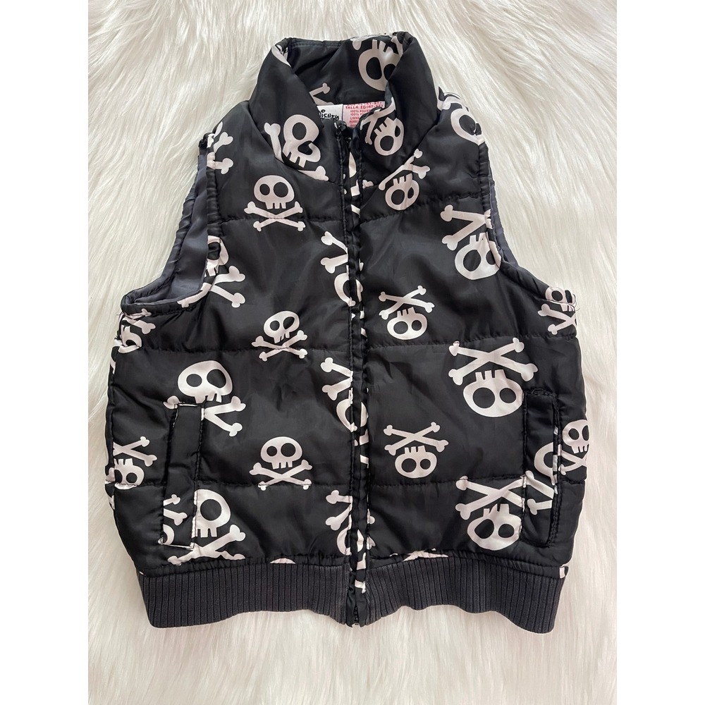 Disney Boys Jake Neverland Pirates Skull Bones  Quilted Vest Black  Size 4T-5T